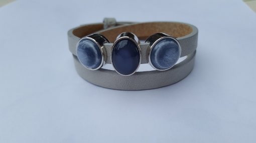 cuoio armband licht grijs - blauw