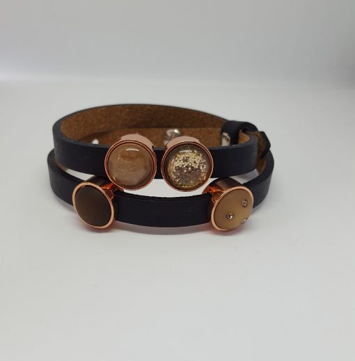 Cuoio armband zwart-roze