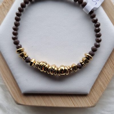 Kralen armbandje donker taupe met goud