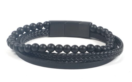 Zwarte kralen heren armband