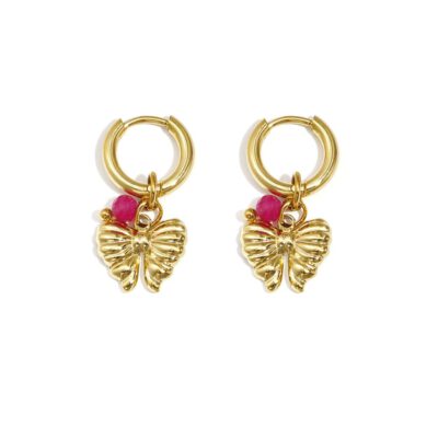 Oorbellen met hangende strik charm en kraal