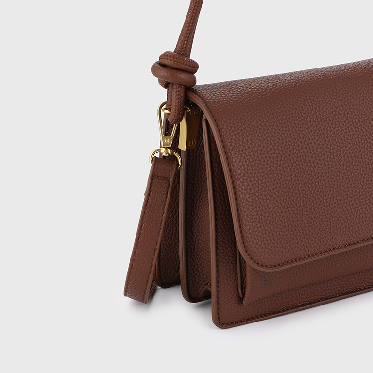 Bruine schoudertas crossbody tas met vakjes - Afbeelding 2