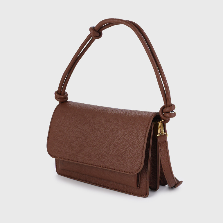 Bruine schoudertas crossbody tas met vakjes - Afbeelding 3